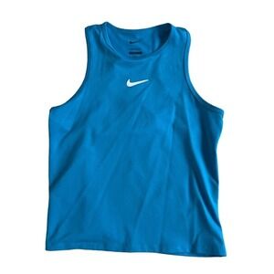 Nike Dri-Fit Crop Tank Top Womens Medium Blue Sleeveless Crew Neck Slim Fit Acti